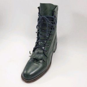 Justin | Green Combat Fringe Lace Up Mid Calf Boot